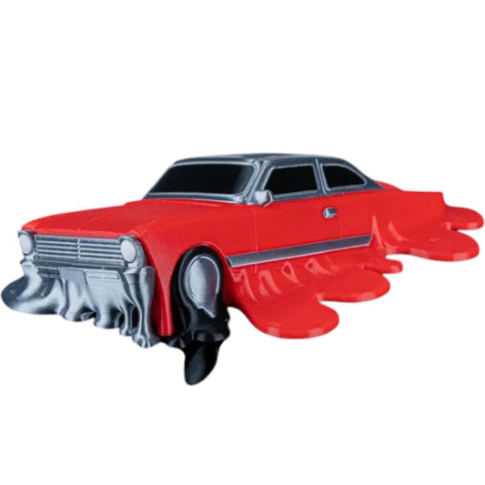 Carpool Dripping Car Sculpture – 3D Printed Retro Vehicle Art with Melting Base – Unique Display Piece for Collectors, Gearheads & Teens – 3D Printed in Canada