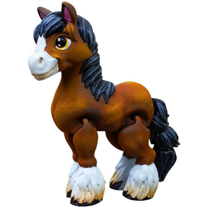 Cute Articulated Clydesdale Horse Figurine – Movable Print-in-Place Desk Companion for Animal Lovers, Collectors & Fidgeters – 3D Printed in Canada