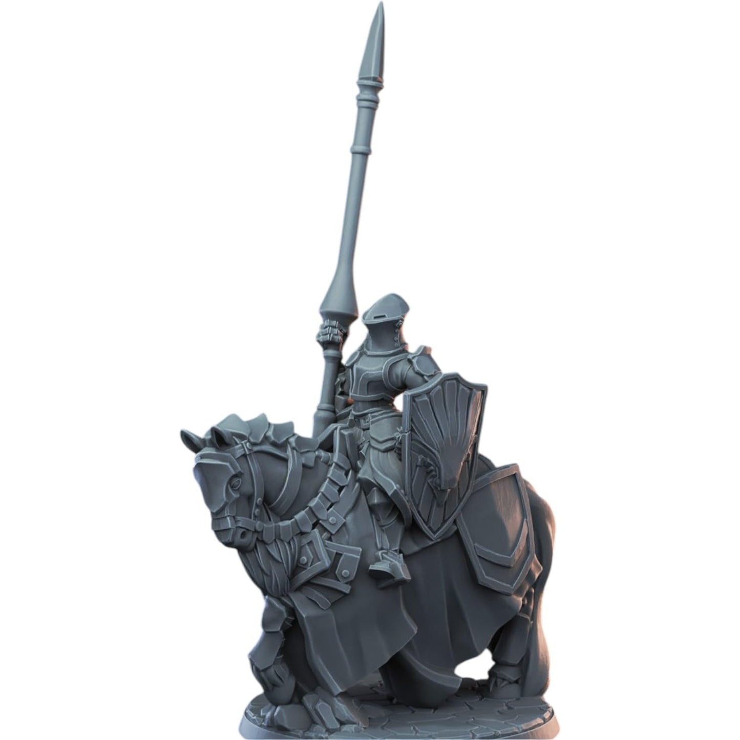 Mounted Female Knight Miniature with Frogmouth Helmet & Lance for Tabletop RPG, Wargaming & Display – Armored Cavalry Figure for Painting & Collectors – 3D Printed in Canada