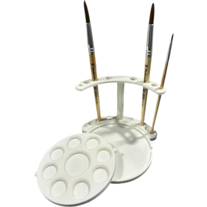 Paintbrush Holder with Detachable Paint Palette – 3D Printed Organizer Stand with Multi-Size Brush Holes & Removable Mixing Tray – 3D Printed in Canada