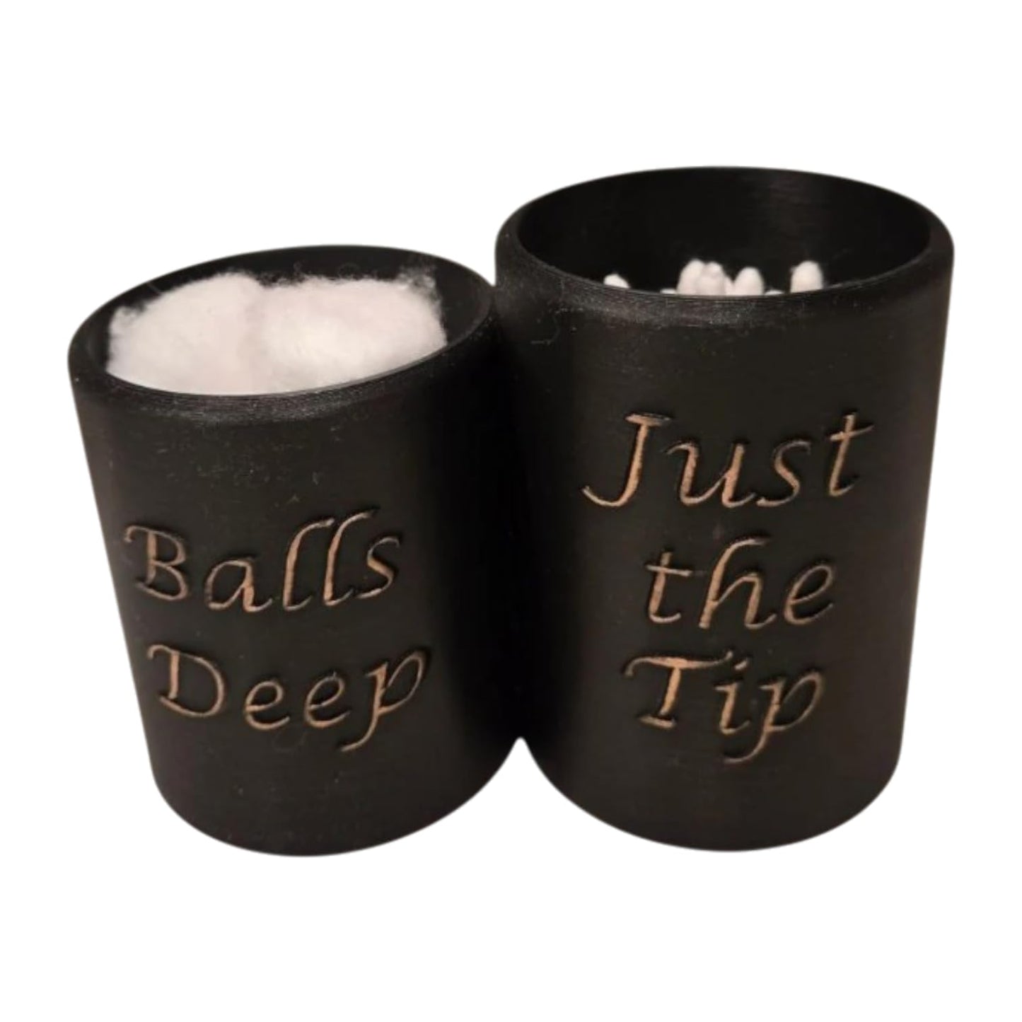 Funny Cotton Swab and Ball Holder – Dual-Compartment Bathroom Organizer with Humorous Text – Bathroom Vanity Storage – 3D Printed in Canada