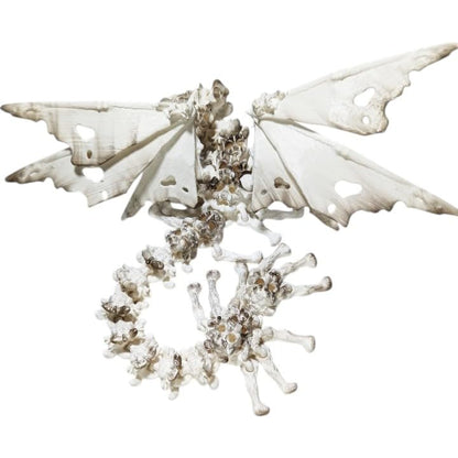 Hollow Bone Dragon Figurine – Articulated Skeleton Dragon with Tattered Wings for Gothic Desk Display or Collectors – Macabre Fantasy Decor – 3D Printed in Canada