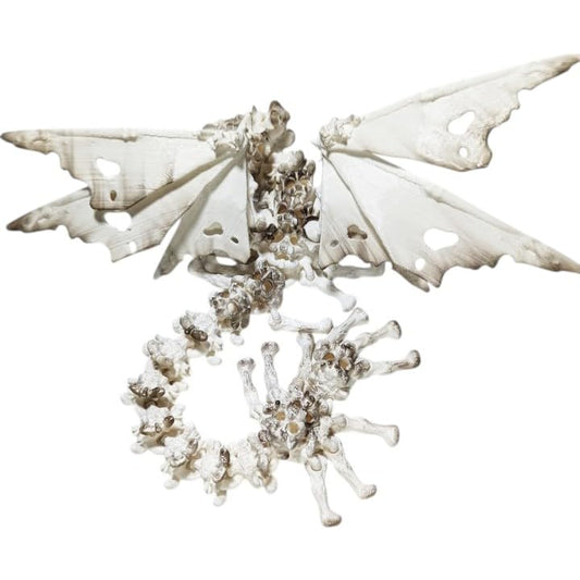 Hollow Bone Dragon Figurine – Articulated Skeleton Dragon with Tattered Wings for Gothic Desk Display or Collectors – Macabre Fantasy Decor – 3D Printed in Canada