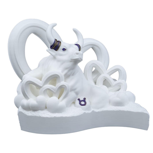 Taurus Zodiac Bull Figurine with Heart Cloud Base – Astrology Decor for Romantic Gifts, Birthdays & Horoscopes – 3D Printed in Canada