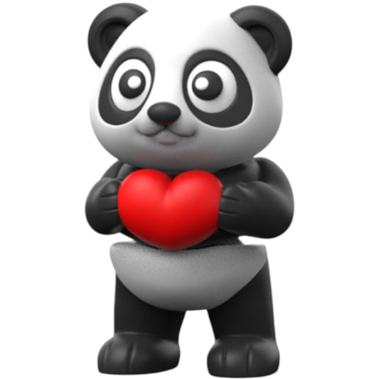 Valentine’s Articulated Panda Figurine with Big Eyes – Cute Bear Holding Red Heart for Desk Decor, Gifting & Stress Relief – Romantic Fidget Toy for Teens & Adults – 3D Printed in Canada