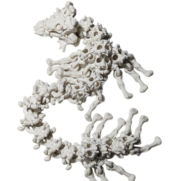 Hollow Bone Dragon Figurine – Articulated Skeleton Dragon with Tattered Wings for Gothic Desk Display or Collectors – Macabre Fantasy Decor – 3D Printed in Canada