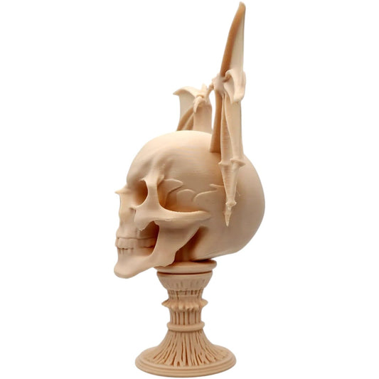 Skull with Dragon Wings on Pedestal – Gothic Fantasy Skull Sculpture for Dark Decor, Altar Displays, or Collector Shelves – 3D Printed in Canada