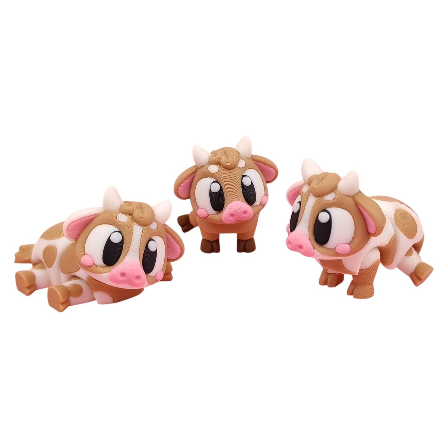 5-Pack Mini Cow Figurines – Articulated Desk Pet Farm Animals, Collectible Pocket Critters, Fidget Toys for Teens & Adults – 2 Inch Poseable Figures – 3D Printed in Canada