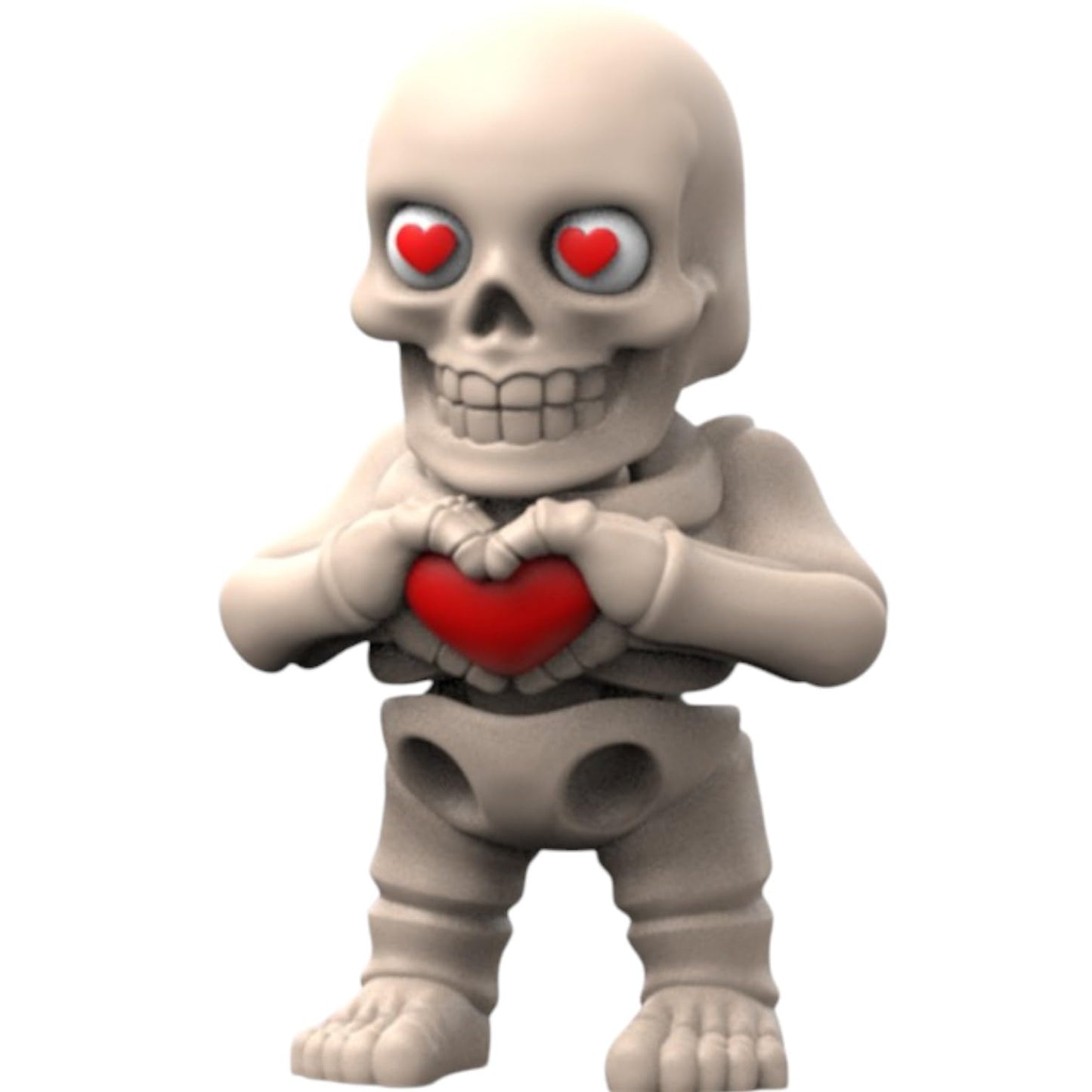 Funny Articulated Skeleton Figurine with Heart Eyes – Valentine’s Day Skull Holding Red Heart – Spooky Cute Desk Fidget Toy for Teens & Adults – 3D Printed in Canada