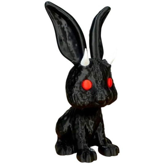Mystic Bunny Figurine – Gothic Demon Rabbit with Horns and Red Eyes – Fantasy Creature Desk Decor or Collectible – 3D Printed in Canada
