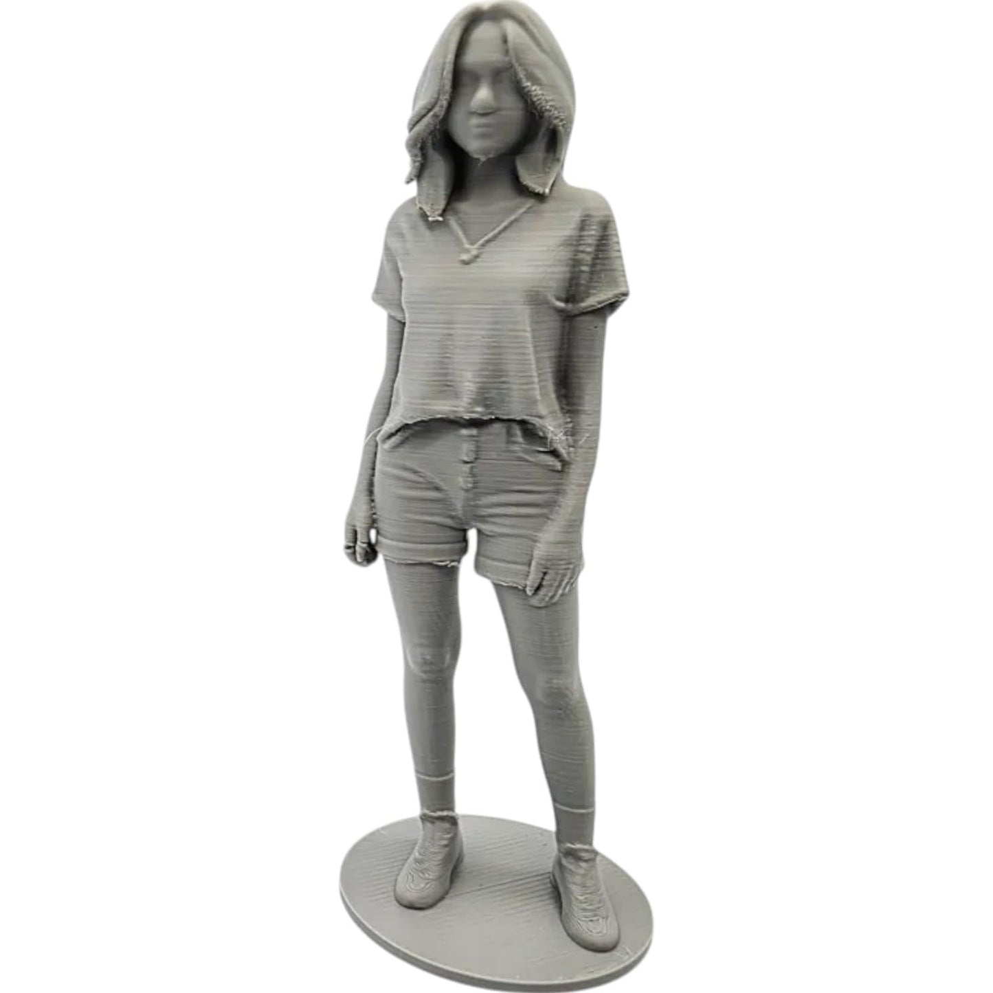 Female Casual Figurine in T-Shirt and Shorts – Relaxed Pose Art Statue for Collectors & Painters – 3D Printed in Canada