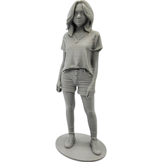 Female Casual Figurine in T-Shirt and Shorts – Relaxed Pose Art Statue for Collectors & Painters – 3D Printed in Canada