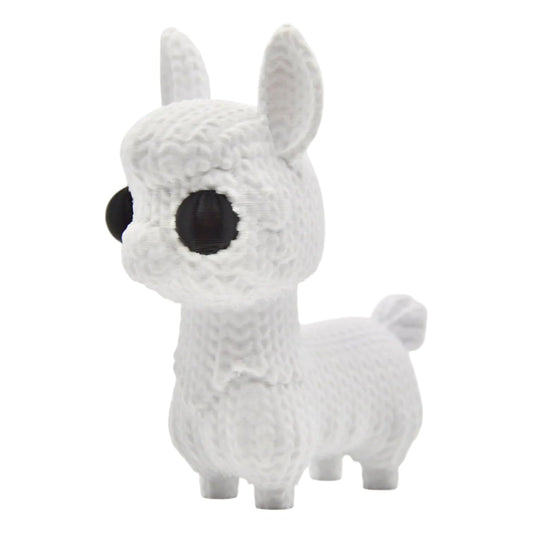 Knitted Llama Figurine – Faux-Stitched Big-Eyed Llama Sculpture with Cozy Plush-Look Texture – 3D Printed in Canada