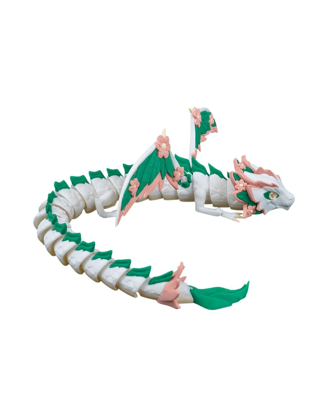 Floral Empress Articulated Dragon Figurine – Botanical Fantasy Fidget Sculpture with Cherry Blossom Details – 3D Printed in Canada