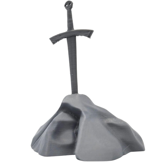 Sword in The Stone Miniature – Fantasy Diorama Prop for Tabletop RPGs, Display Shelves & Legendary Terrain Builds – 3D Printed in Canada