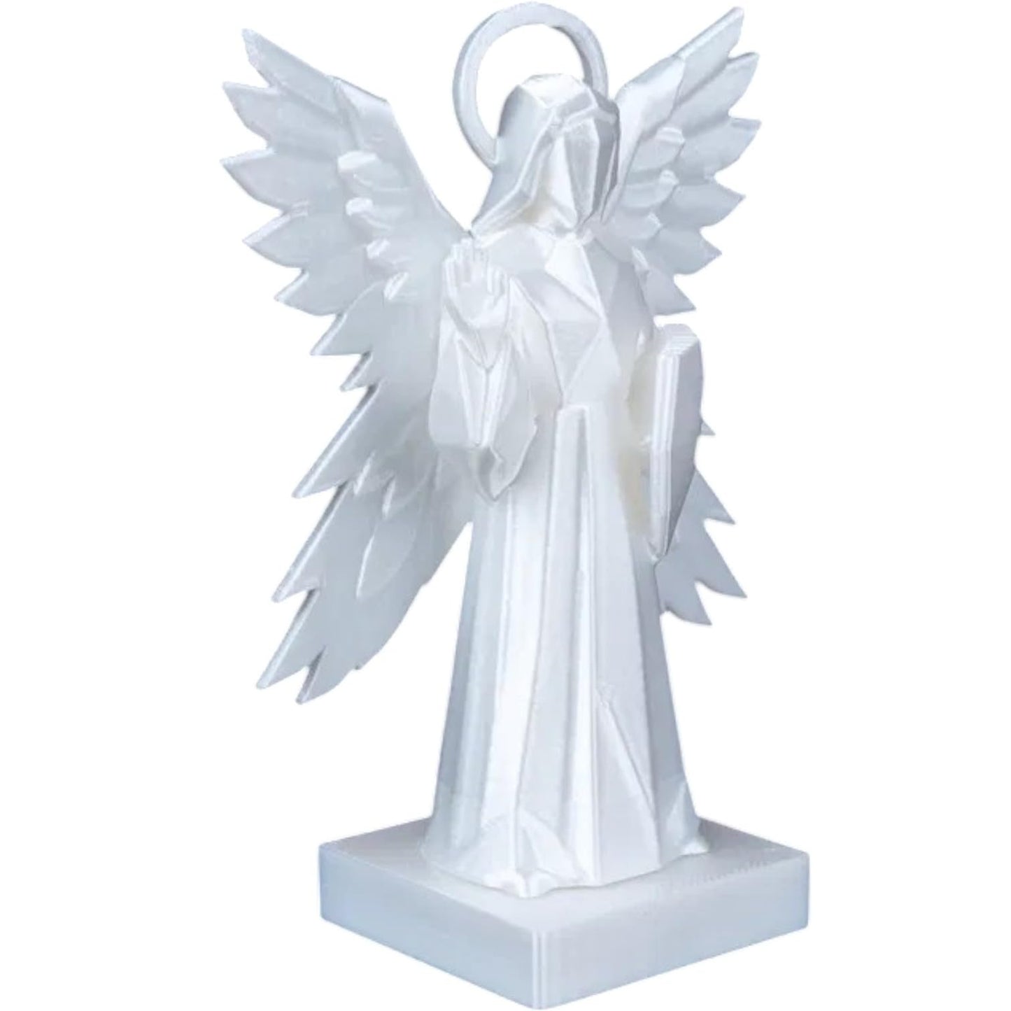 Four-Winged Angel Statue – Minimalist Geometric Celestial Guardian with Halo and Book – 3D Printed Spiritual Sculpture for Home or Altar – 3D Printed in Canada