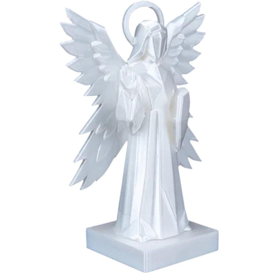 Four-Winged Angel Statue – Minimalist Geometric Celestial Guardian with Halo and Book – 3D Printed Spiritual Sculpture for Home or Altar – 3D Printed in Canada
