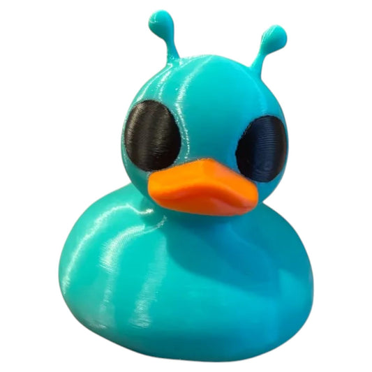 Cute Alien Duck Figurine – Quirky Sci-Fi Duck Decor for Desk Office – Funny Duck Toy Collectible Gift – Turquoise Blue Space Duck with Antennae – 3D Printed in Canada