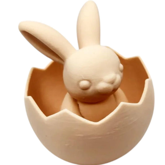 Bunny in Egg Figurine – Minimalist Easter Rabbit Sculpture for Spring Décor & Collectible Displays – 3D Printed in Canada