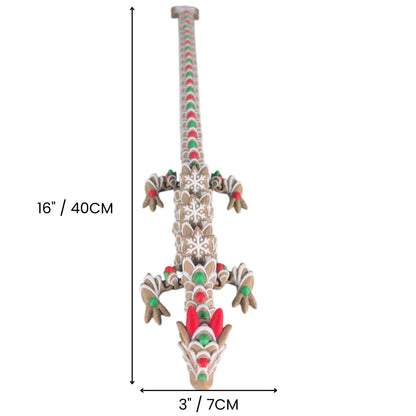 Gingerbread Articulating Dragon – Festive 3D Printed Figurine for Teens and Adults – Holiday Desk Accessory for Stress Relief and Collection – 3D Printed in Canada