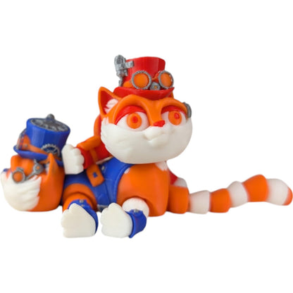 3DCENTRAL.CA Steampunk Cat Figurine – Movable Desk Toy for Stress Relief, Focus, Anxiety, ADHD – Collectible Sensory Tool for Teens and Adults – 3D Printed in Canada