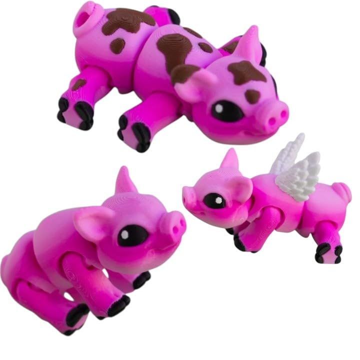 Tiny Pig Figurine – Flexible Articulated Mini Pig Desk Pet & Collectible Sculpture – Cute 3D Printed Gift for Teens & Adults – 3D Printed in Canada
