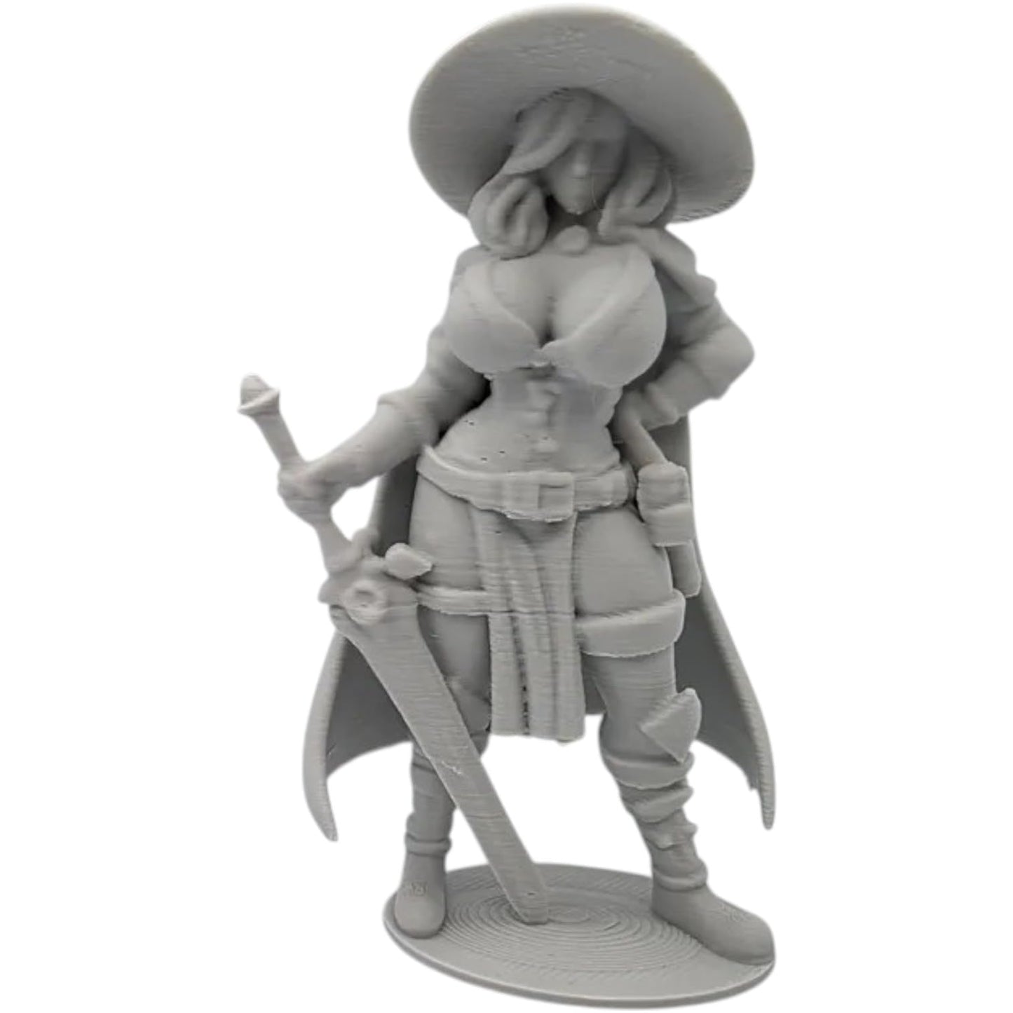 Female Witch Champion Figurine with Sword and Wide-Brim Hat – Fantasy Warrior Woman Display Statue – 3D Printed in Canada