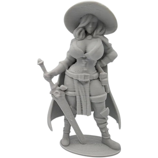 Female Witch Champion Figurine with Sword and Wide-Brim Hat – Fantasy Warrior Woman Display Statue – 3D Printed in Canada