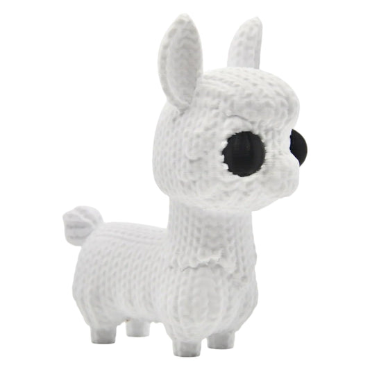 Knitted Llama Figurine – Faux-Stitched Big-Eyed Llama Sculpture with Cozy Plush-Look Texture – 3D Printed in Canada
