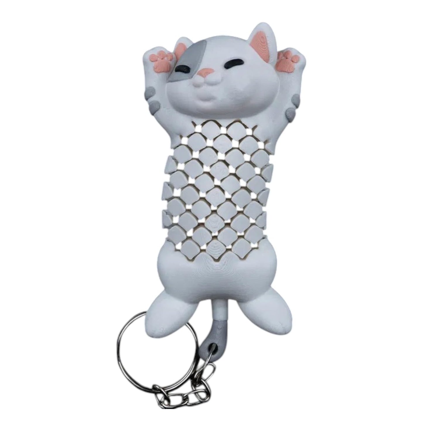 Pat the Cat Fidget Keychain – Flexible Articulated Mesh Cat Figurine for Stress Relief & Fun Bag Charm – Cute 3D Printed Kitty Accessory – 3D Printed in Canada