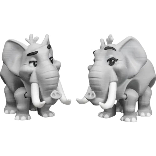Elephant Couple Figurine Set – Articulated 3D Printed Elephants with Expressive Faces – Cute Desktop Companion Duo, Shelf Decor, or Collectible Gift for Adults – 3D Printed in Canada