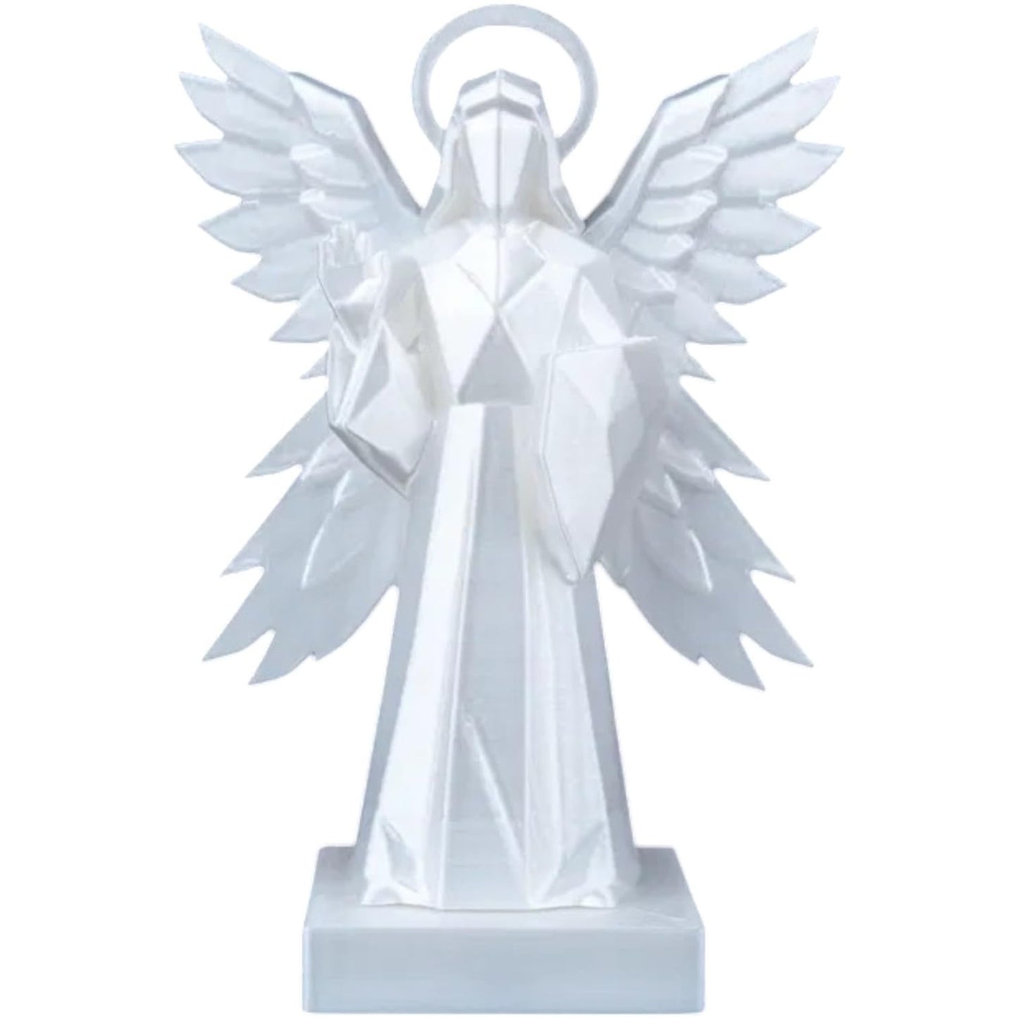 Four-Winged Angel Statue – Minimalist Geometric Celestial Guardian with Halo and Book – 3D Printed Spiritual Sculpture for Home or Altar – 3D Printed in Canada