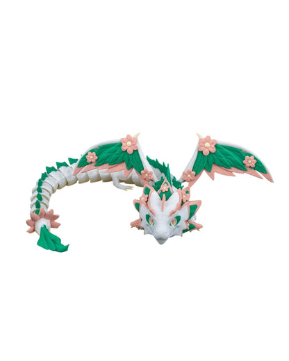 Floral Empress Articulated Dragon Figurine – Botanical Fantasy Fidget Sculpture with Cherry Blossom Details – 3D Printed in Canada