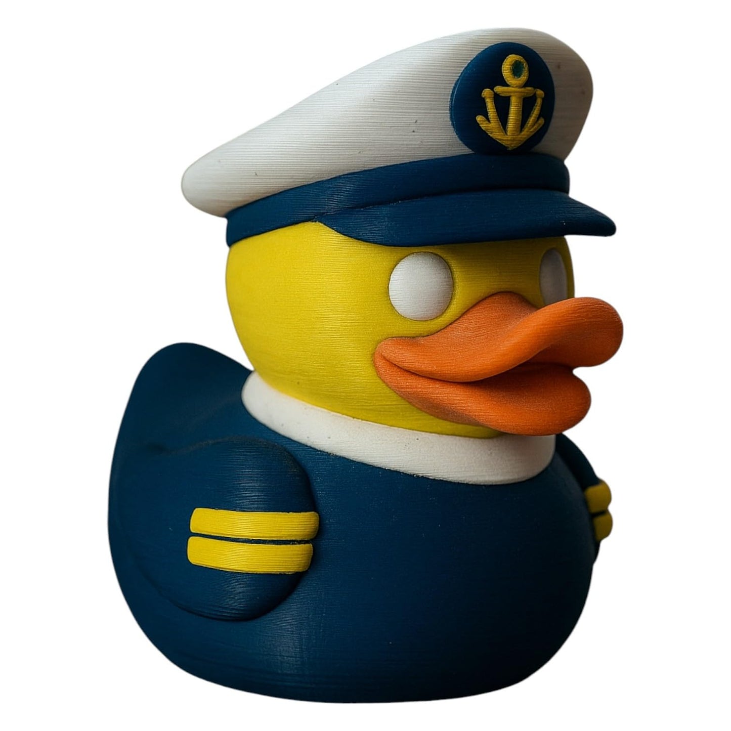 Boat Captain Duck Figurine – Nautical Rubber Duck Style Desk Decor, Funny Sailor Gift, Navy Blue and Yellow Maritime Duck Sculpture – 3D Printed in Canada