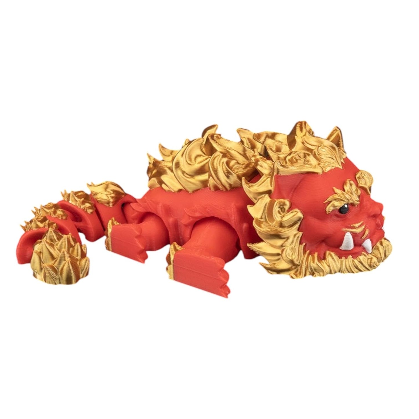 Foo Lion Articulated Figurine – Majestic Red & Gold Mythical Guardian Statue for Desk or Shelf Display – Hinged Collectible Fidget for Teens & Adults – 3D Printed in Canada
