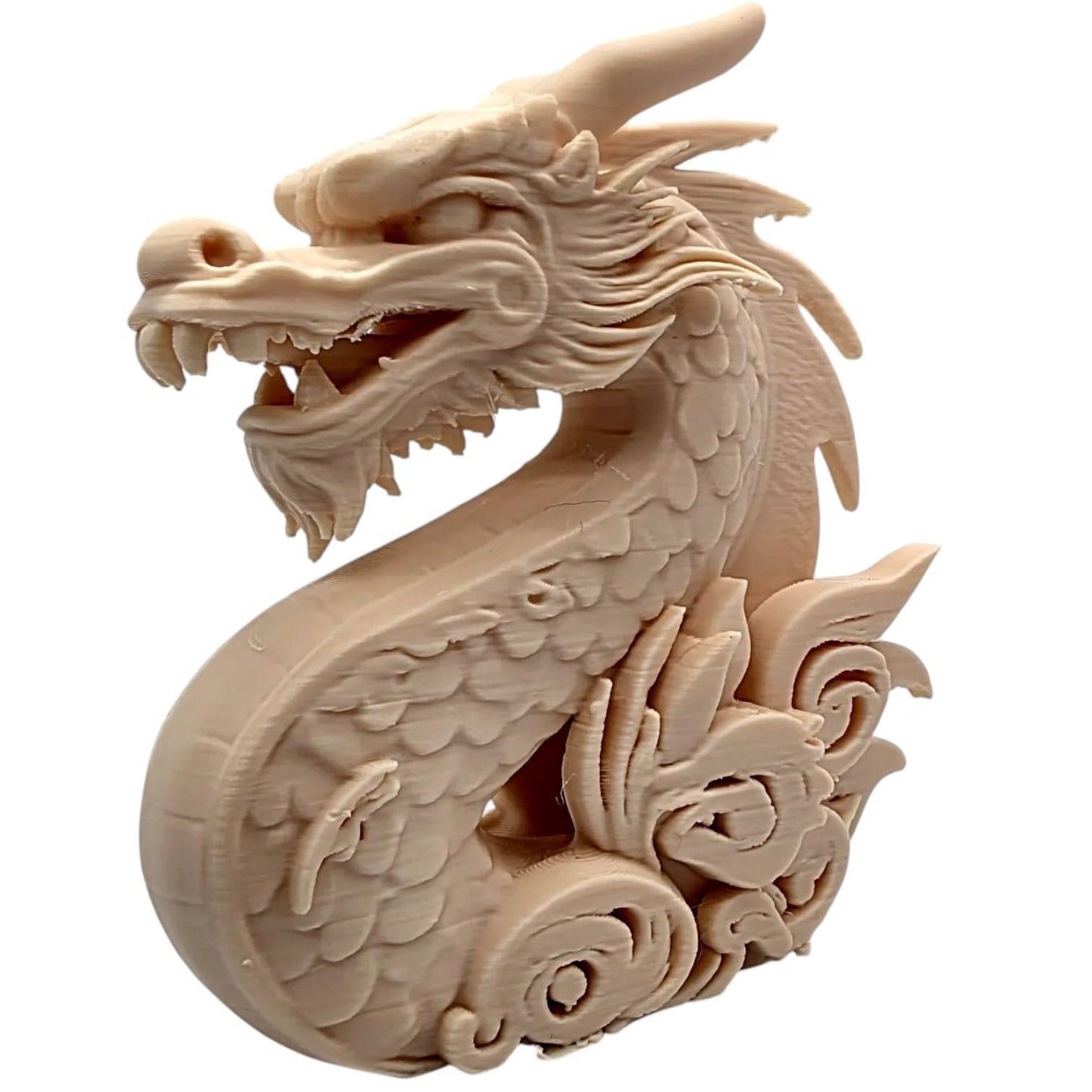 Cloud Dragon Figurine – Carved Wood-Style Mythical Serpent Sculpture for Shelf, Desk, or Altar – Eastern Dragon Aesthetic for Fantasy Decor – 3D Printed in Canada
