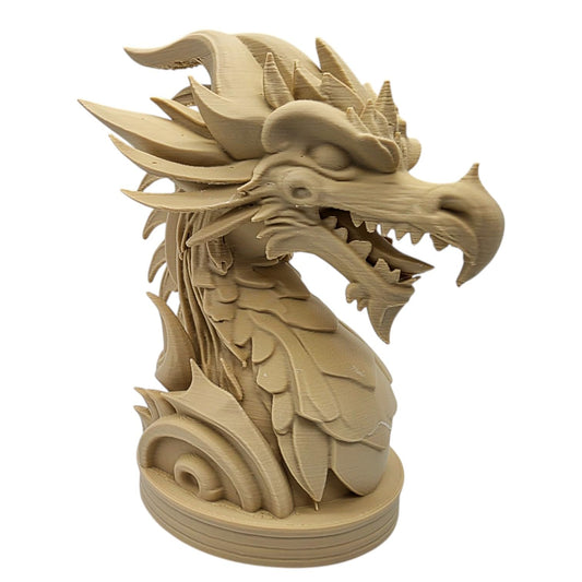 Wood Style Dragon Bust Figurine – Intricate Fantasy Sculpture for Display, Desk, or Shelf Decor – 3D Printed in Canada