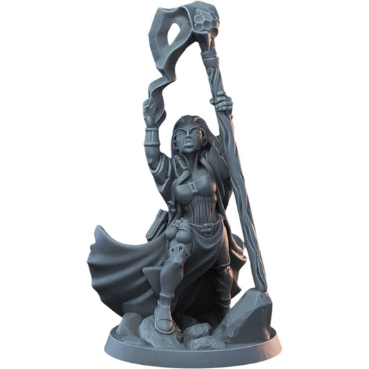 Mage Female Miniature for Fantasy RPGs – Spellcasting Sorceress Figurine with Staff for Painting & Collecting – 3D Printed in Canada