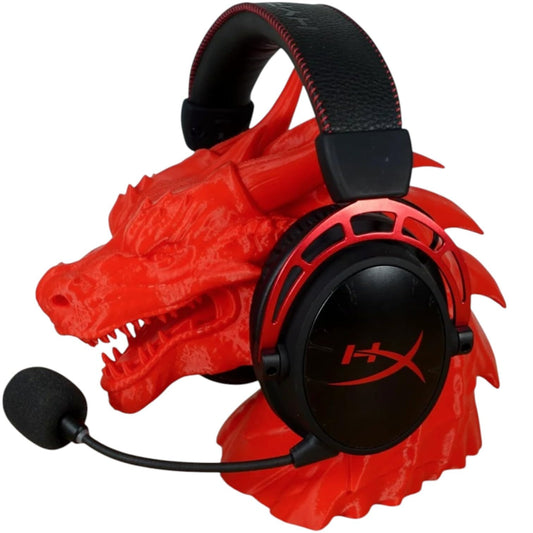 Dragon Headphone Stand – Fierce Fantasy Gaming Desk Accessory for Headset Display & Storage – Red Dragon Skull Holder for Gamers & Collectors – 3D Printed in Canada