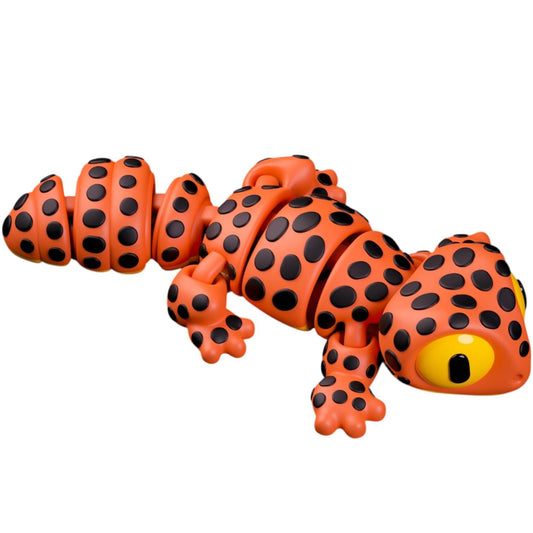 Articulated Leopard Gecko Figurine – Orange & Black Desk Pet with Big Eyes for Fidgeting, Collecting, or Display – 3D Printed in Canada