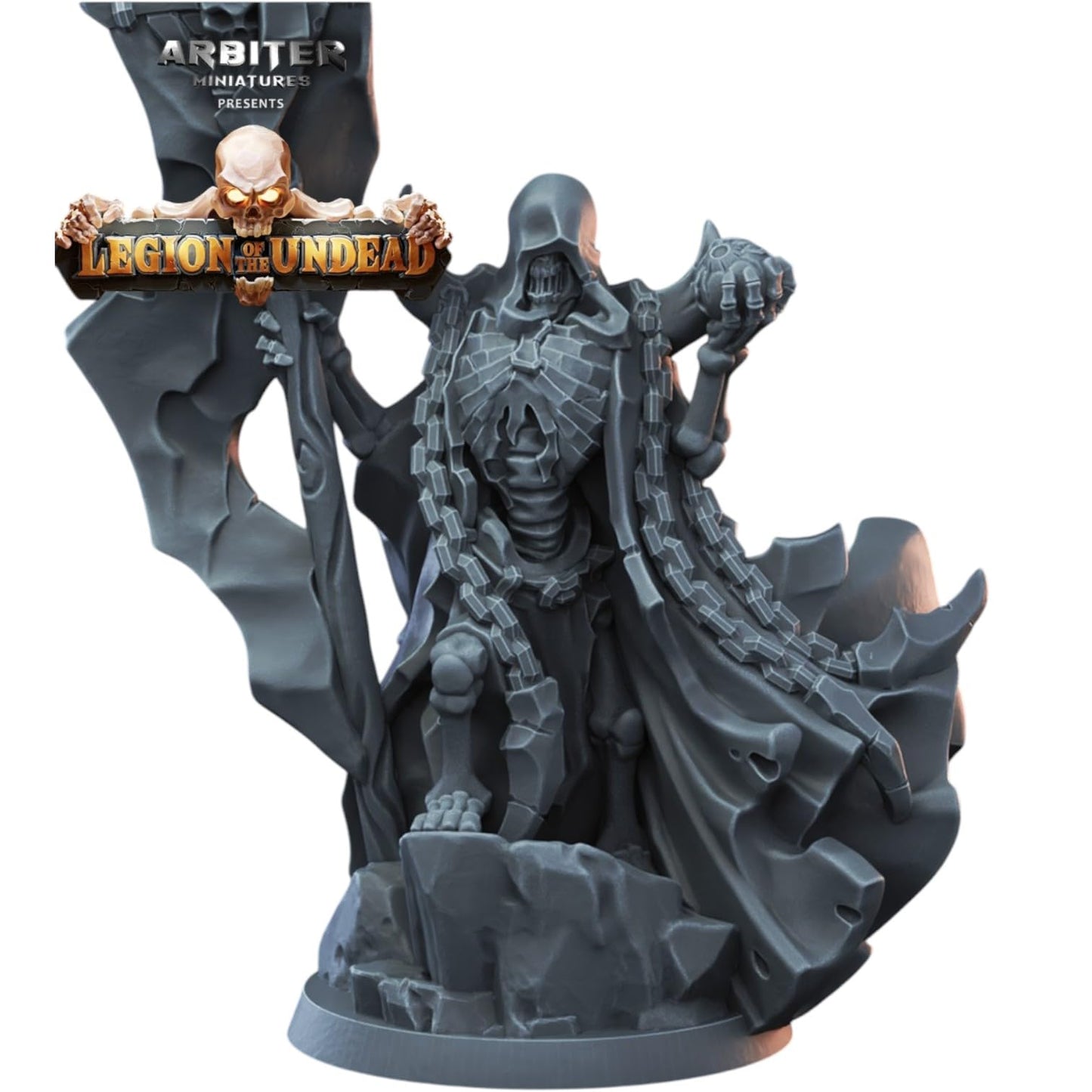 Skeleton Seer – Undead Sorcerer Miniature with Staff and Arcane Energy Orb for Fantasy Tabletop RPG, Wargaming Armies & Display – 3D Printed in Canada (PLA)