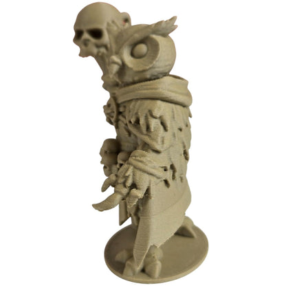 The Necromancer Owl Figurine – Dark Fantasy Owl with Skull Staff & Ritual Cloak – Owls & Dragons Collection – Paintable Display Miniature – 3D Printed in Canada