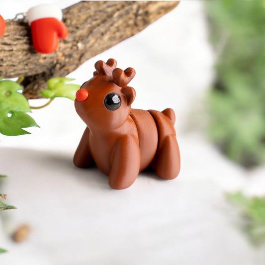 Mini Baby Reindeer Figurines – Set of 5 Cute Holiday Minis with Red Noses & Antlers – Kawaii Wigglitz Christmas Collectible – 3D Printed in Canada