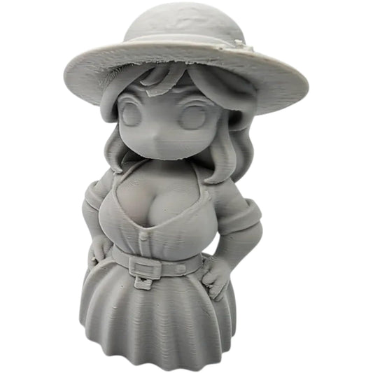 Anime Girl Figurine with Hat & Summer Dress – Kawaii Bust Statue for Desk Display & Otaku Collectors – 3D Printed in Canada