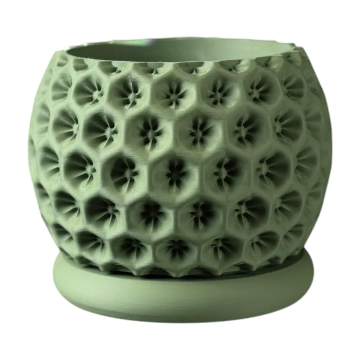 Sculpted Planter Pot with Starburst Texture – Modern Indoor Plant Container with Matching Saucer – 3D Printed in Canada