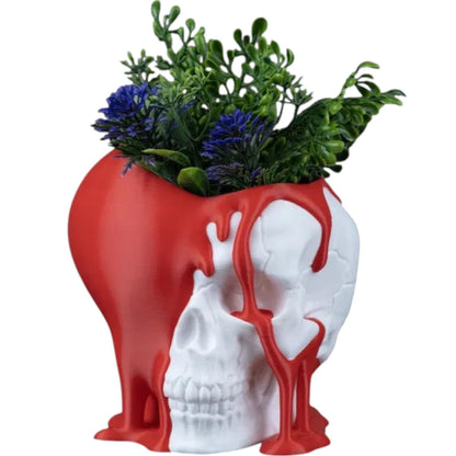Love Decay Skull Planter – Gothic 3D Printed Skull Pot with Red Dripping Detail – Unique Decorative Vase for Plants, Succulents or Crafts – 3D Printed in Canada