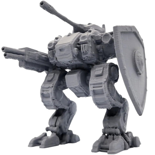 Bipedal Battle Mech Figurine with Shield – Heavy Armor Mecha Model for Display & Collection – Fidget Friendly Desk Toy for Teens and Adults – 3D Printed in Canada