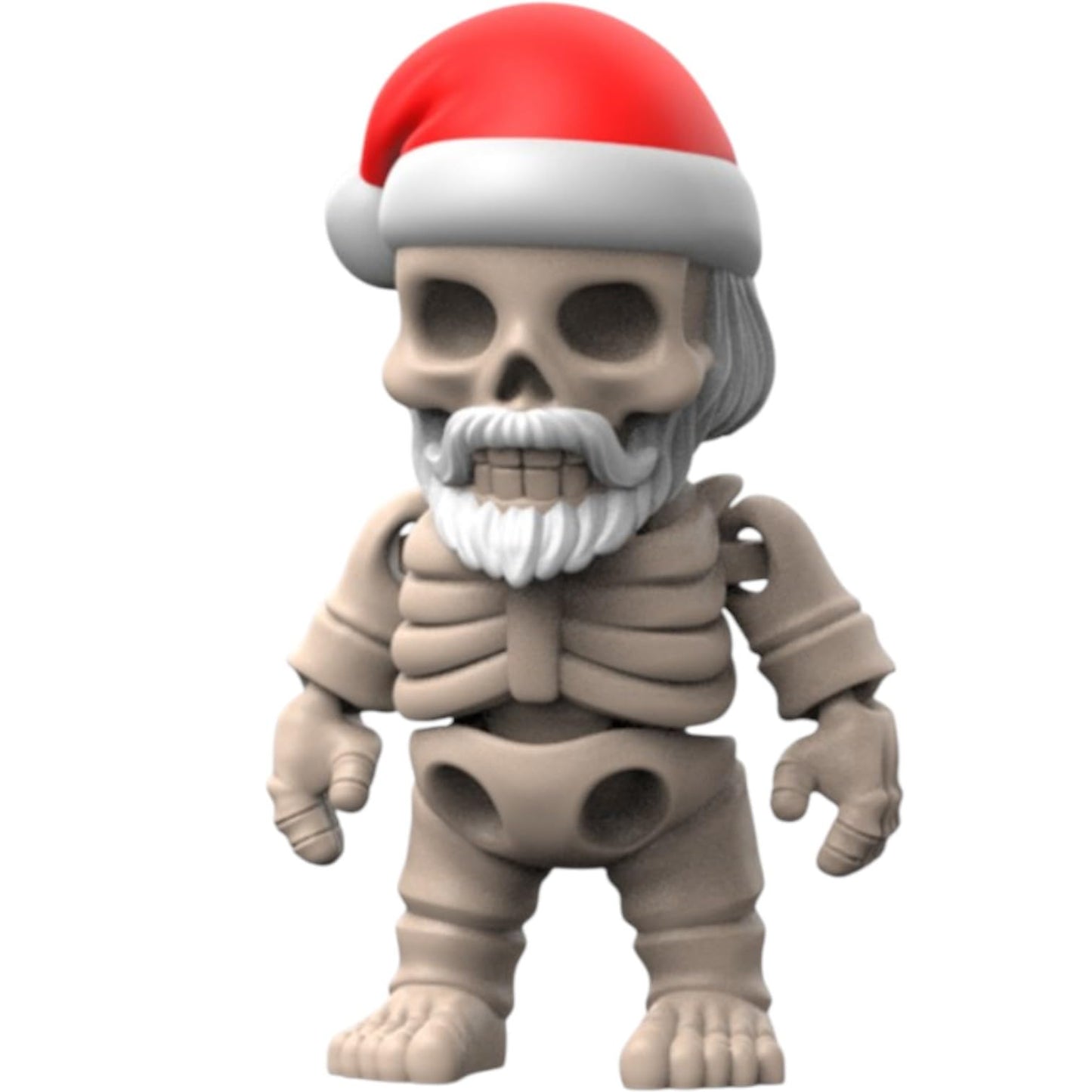 Christmas Skeleton Figurine – Articulated Santa Skull Collectible with Beard and Hat – Print-in-Place Holiday Monster – 3D Printed in Canada