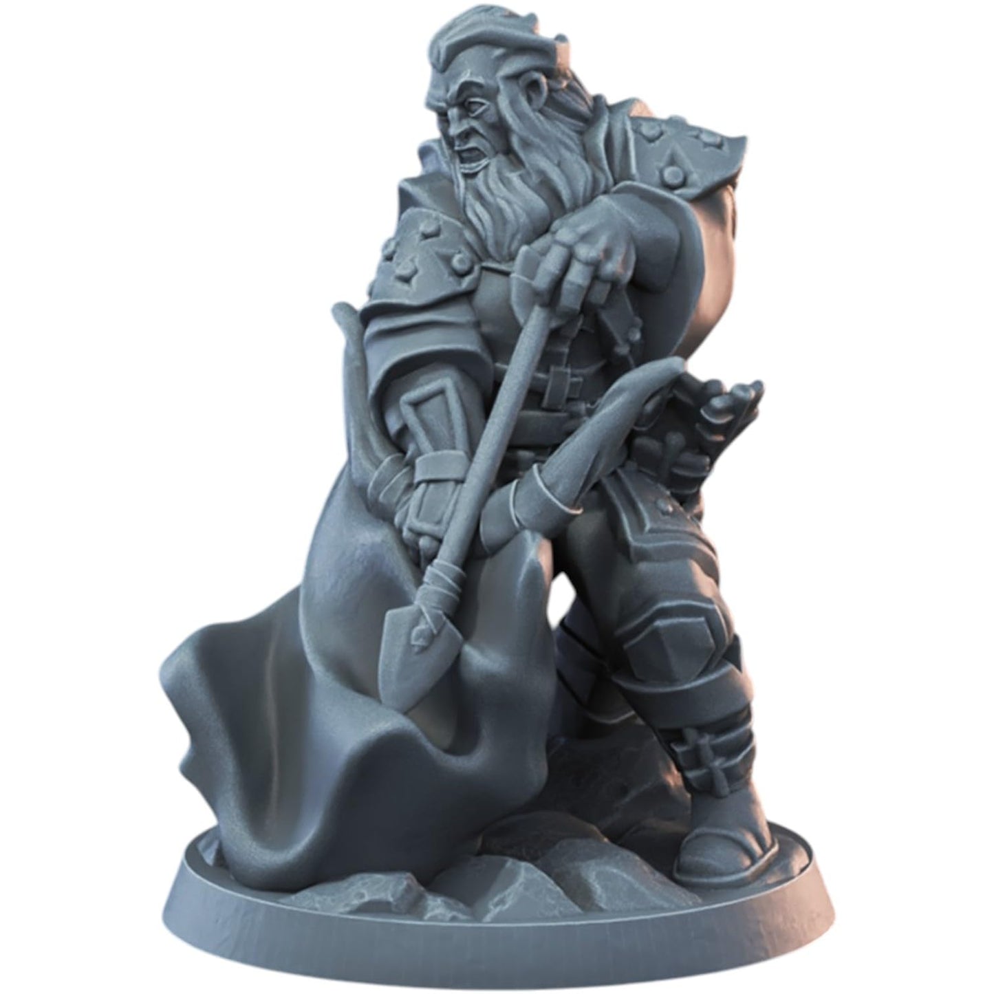 Ranger Male Fighter Miniature for Tabletop Games – Armored Warrior with Axe and Cloak – Unpainted 3D Printed RPG Figure