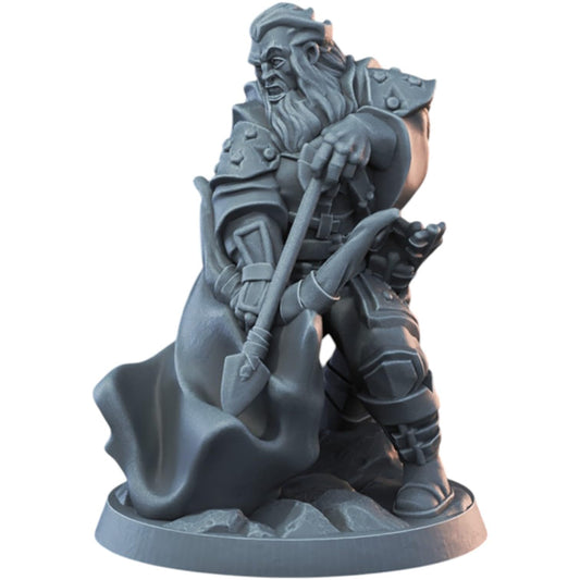 Ranger Male Fighter Miniature for Tabletop Games – Armored Warrior with Axe and Cloak – Unpainted 3D Printed RPG Figure
